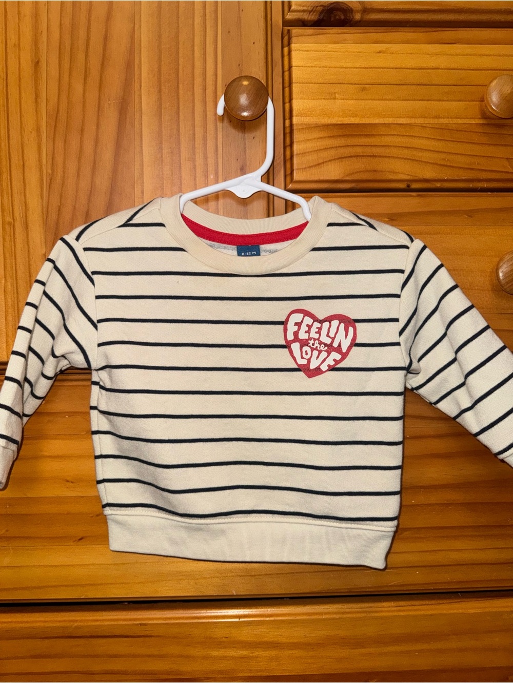 Old Navy Cream and Navy Striped Sweatshirt with Red Heart Patch